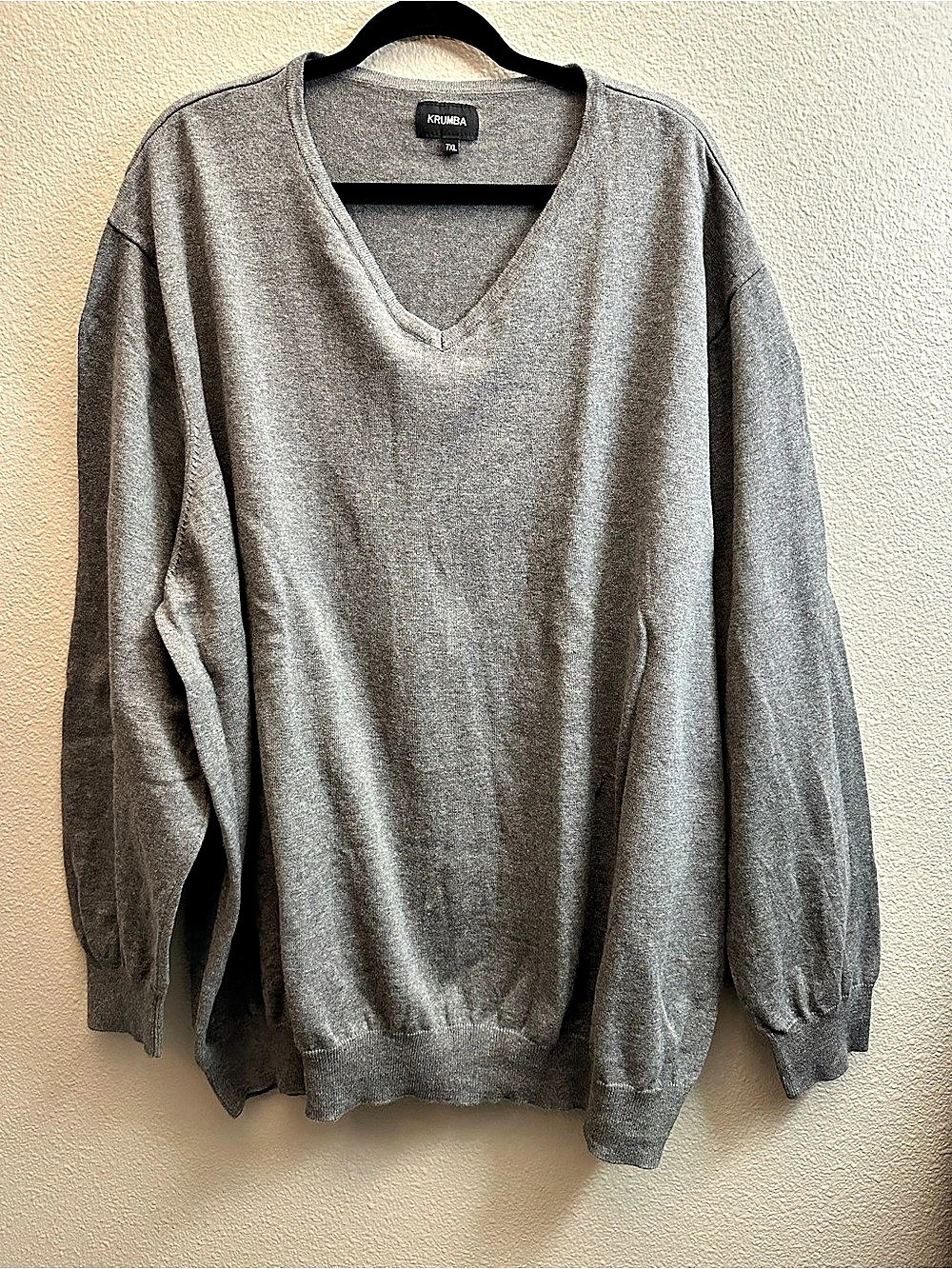 Men's Sweater Long-sleeves 100% Cotton Knit  Gray 7XL  fits like  4XL